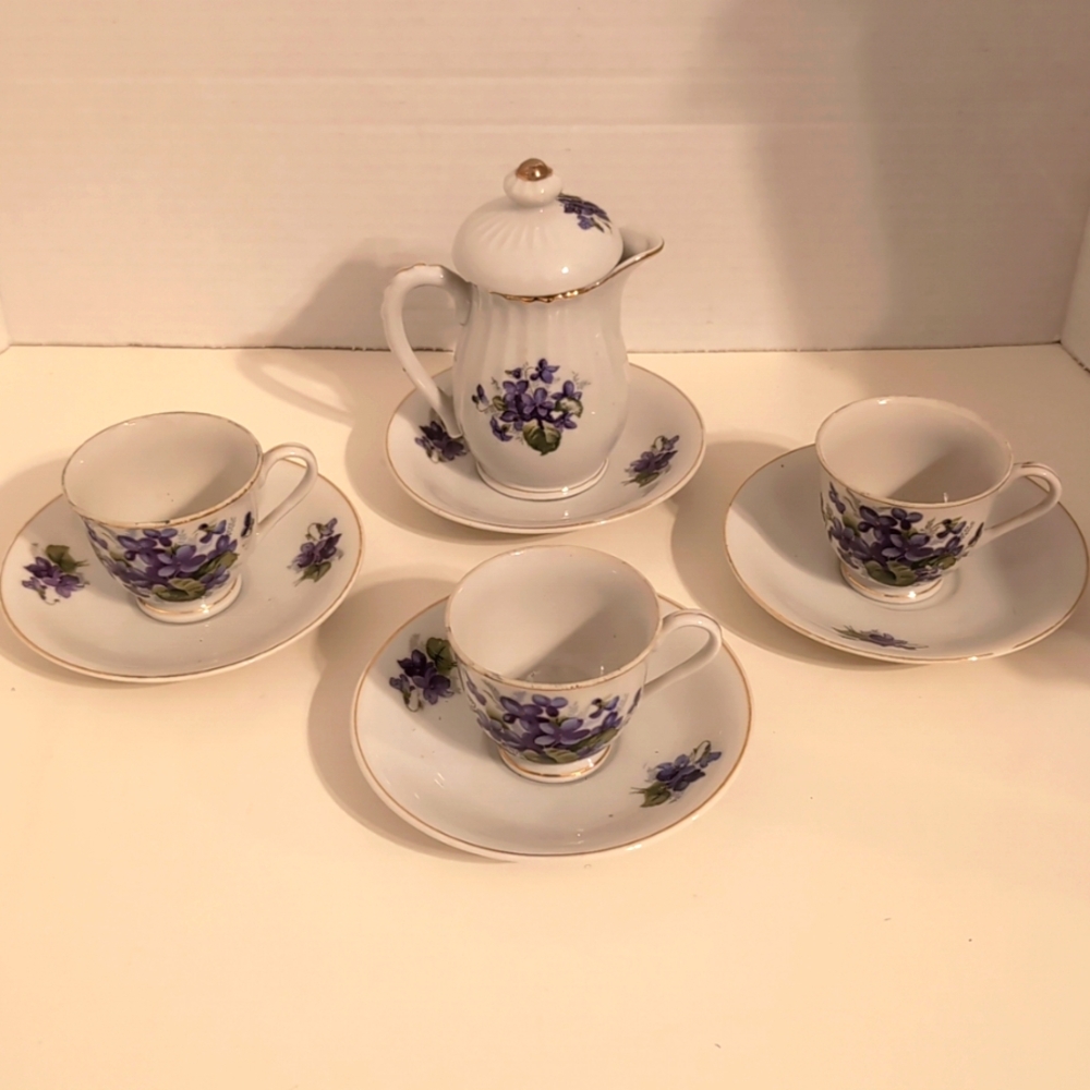 Vtg. Noritake Morimura Miniature Tea Set Floral Purple Design